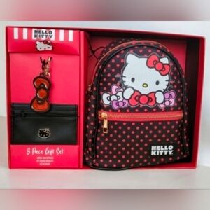Hello Kitty Polka Dot Mini Backpack Gift Set With Wallet And Keychain